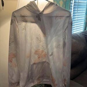 Light Gray Hoodie with Subtle Leaf Print